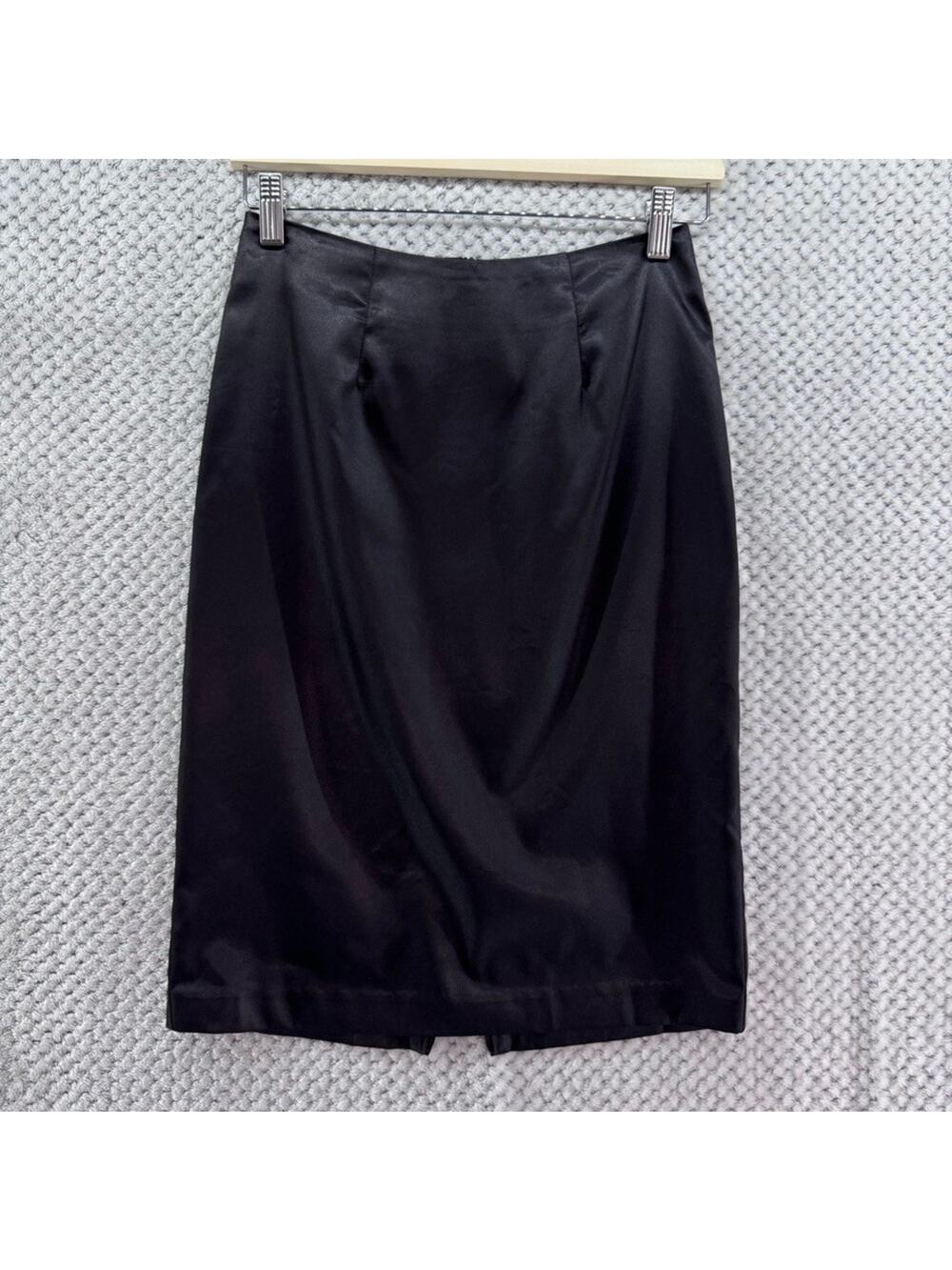 Y2K Guess Skirt Womens 26 Black Satin Pencil Over The Knee Zip Back Slit
